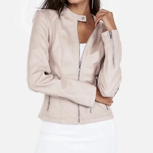 EXPRESS Faux Leather Double Peplum Jacket, Color Pink Size L